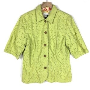 COLDWATER CREEK Jacket Short Sleeve Eyelet Lace Embroidered Shacket Size Small